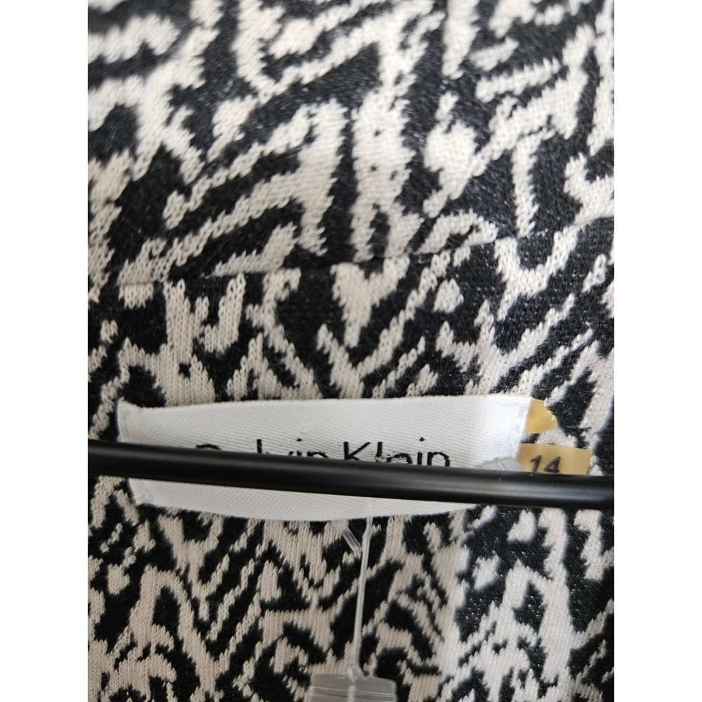 Calvin Klein Womens Black White Abstract Chevron Cowl Neck Sheath Dress Size 14 - Picture 2 of 6